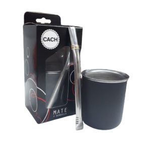 PACK42/N Pack “CACH” mate vaso negro con bombilla acero