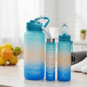 BOT100/C Set de 3 botellas motivacionales tricolor celeste