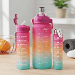 BOT100/F Set de 3 botellas motivacionales tricolor fucsia