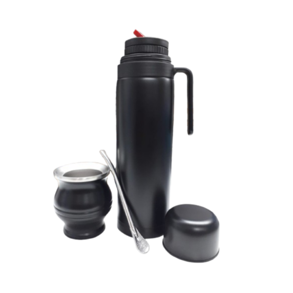 TER153 Termo 1 litro negro con mate y bombilla