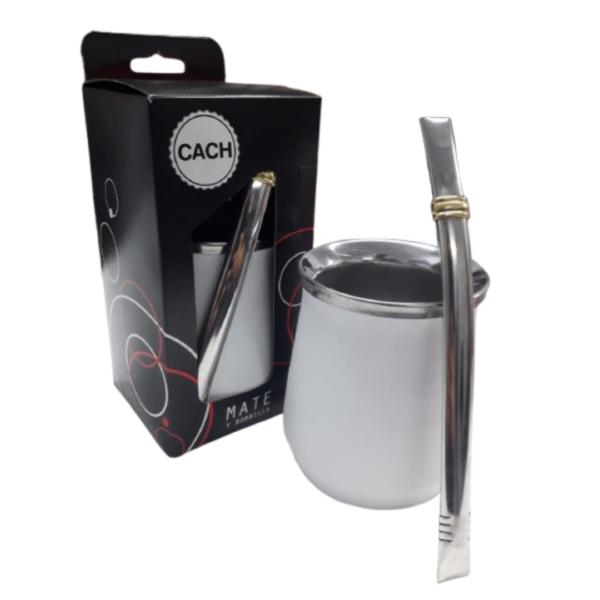 PACK45/B Pack “CACH” mate simil blanco con bombilla acero