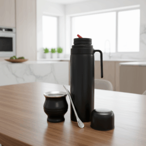 TER153 Termo 1 litro negro con mate y bombilla