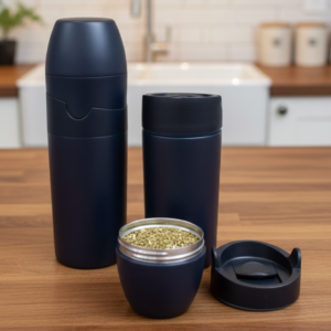 TER215 Combo yerbera + azucarera/mate acero microtexturado