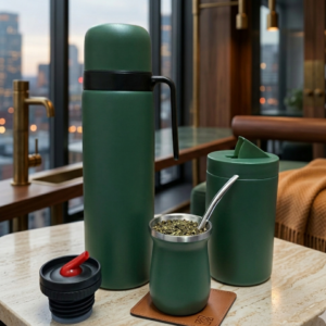 SET012 Set matero termo media manija 1litro  con yerbera mate y bombilla